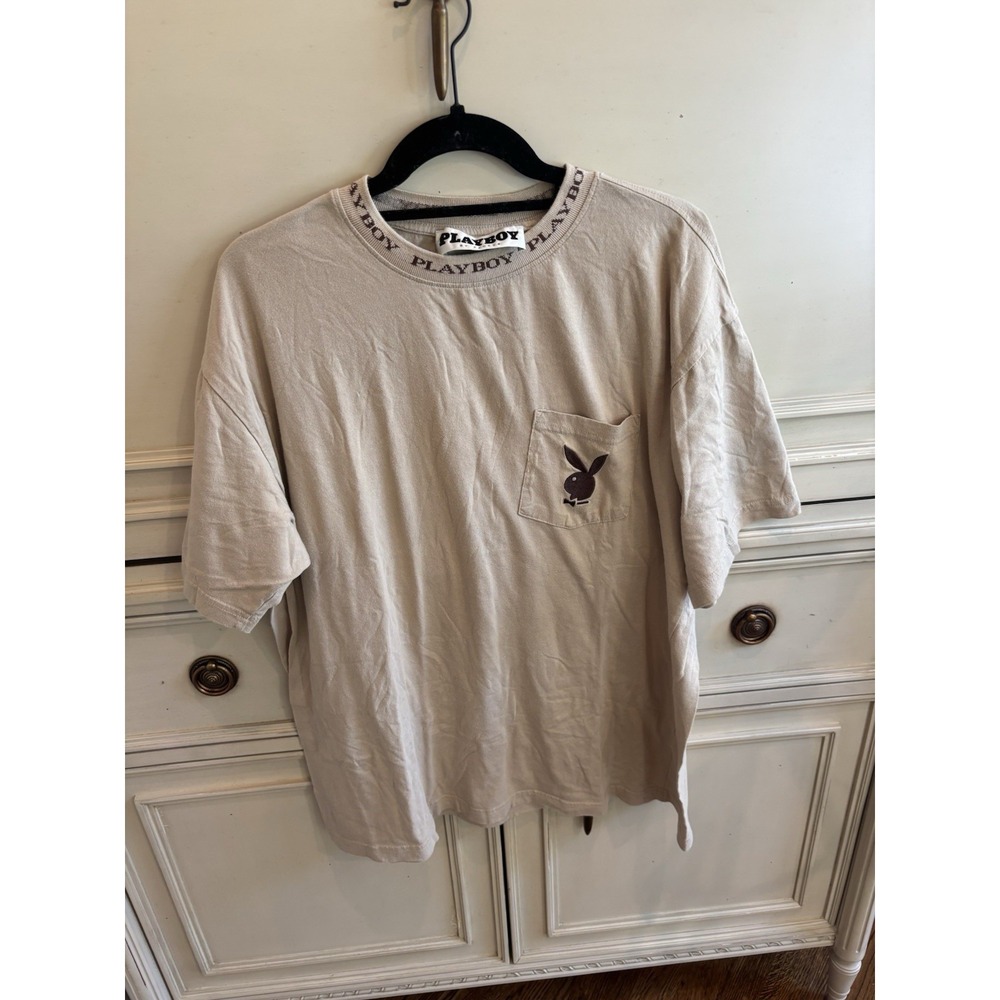 Playboy‎ By Pacsun Men's Beige Brown Tshirt Large Playboy Bunny Logo Cotton
